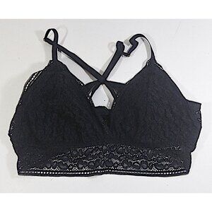 Luvlette Bra Medium Black Lace Removable Pads Adjustable Straps V Neck